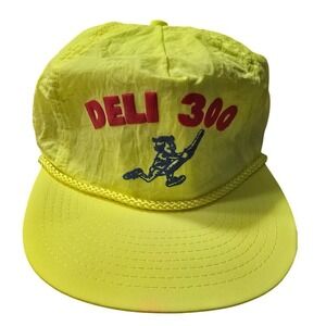 VTG Neon Yellow Deli 300 (Closed Las Vegas Deli) Rope Strap Back Nissan Hat NOS
